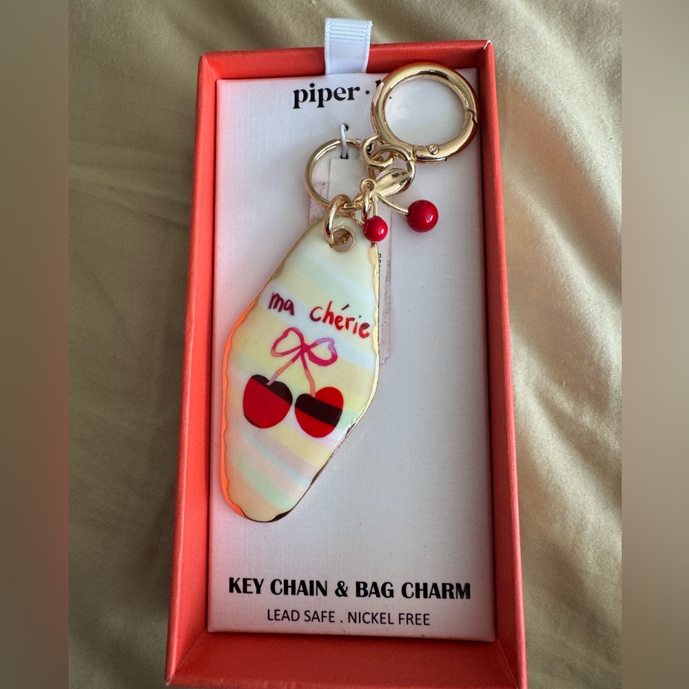 PIPER K Gold-Tone Keychain Bag Charm Cherry Ma Cherie